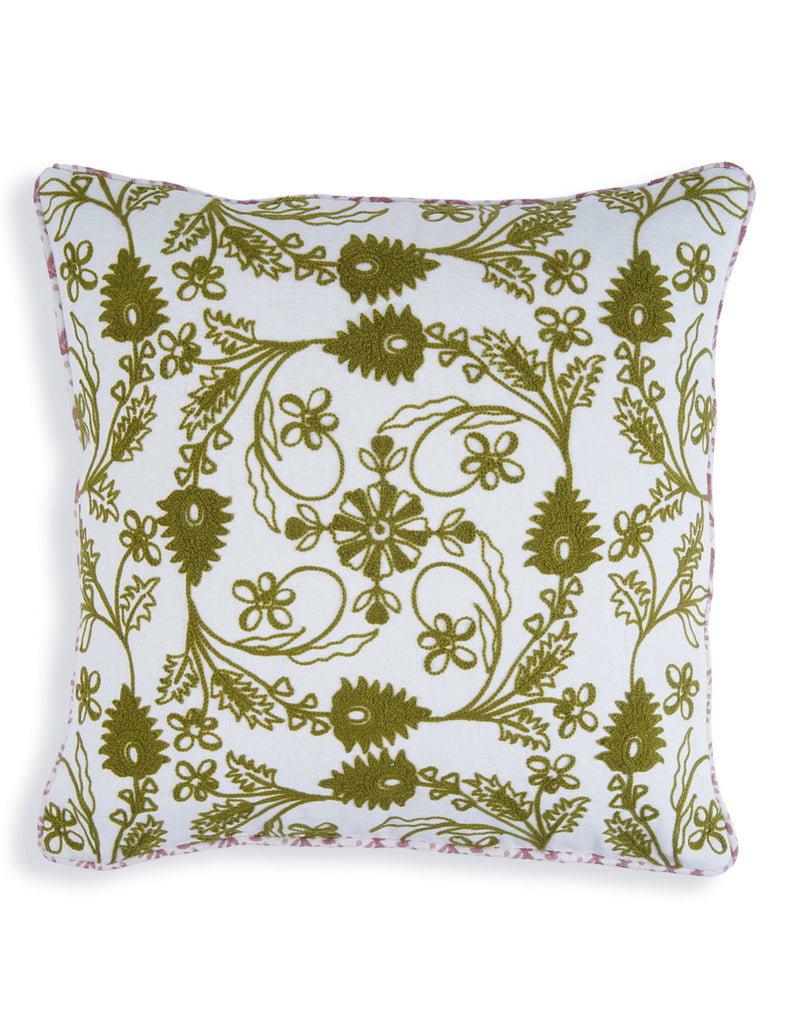 Khwaab Green Garden Grid Cushion Cover 16"x 16"