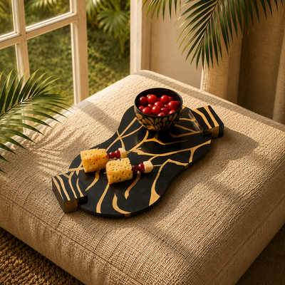 SERPENTINE - WOOD BLACK GOLD PLATTER TRAY