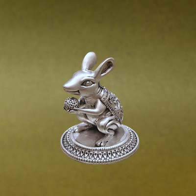 Silver-Plated Mushak with Laddu