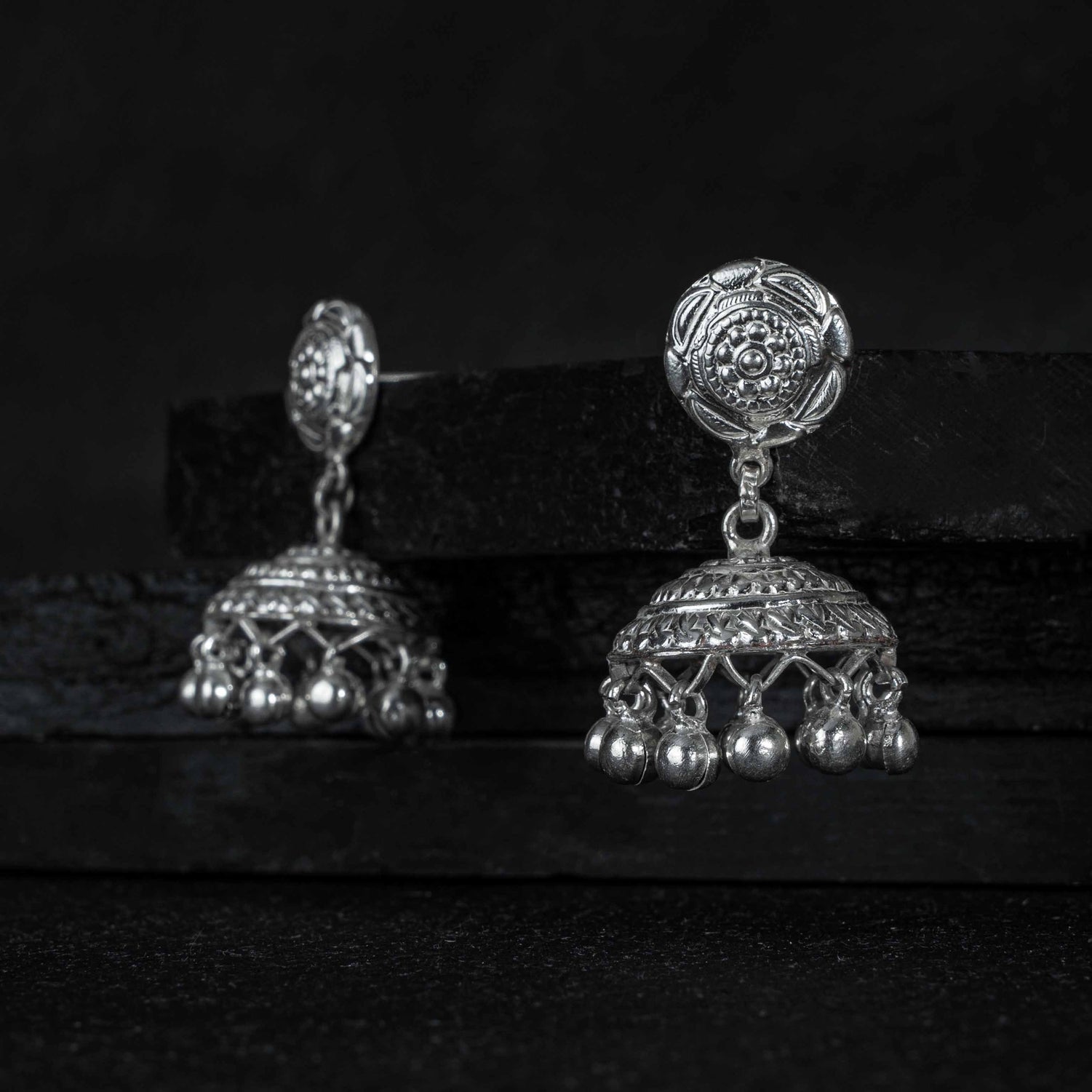 Kusum Silver Jhumki Earrings