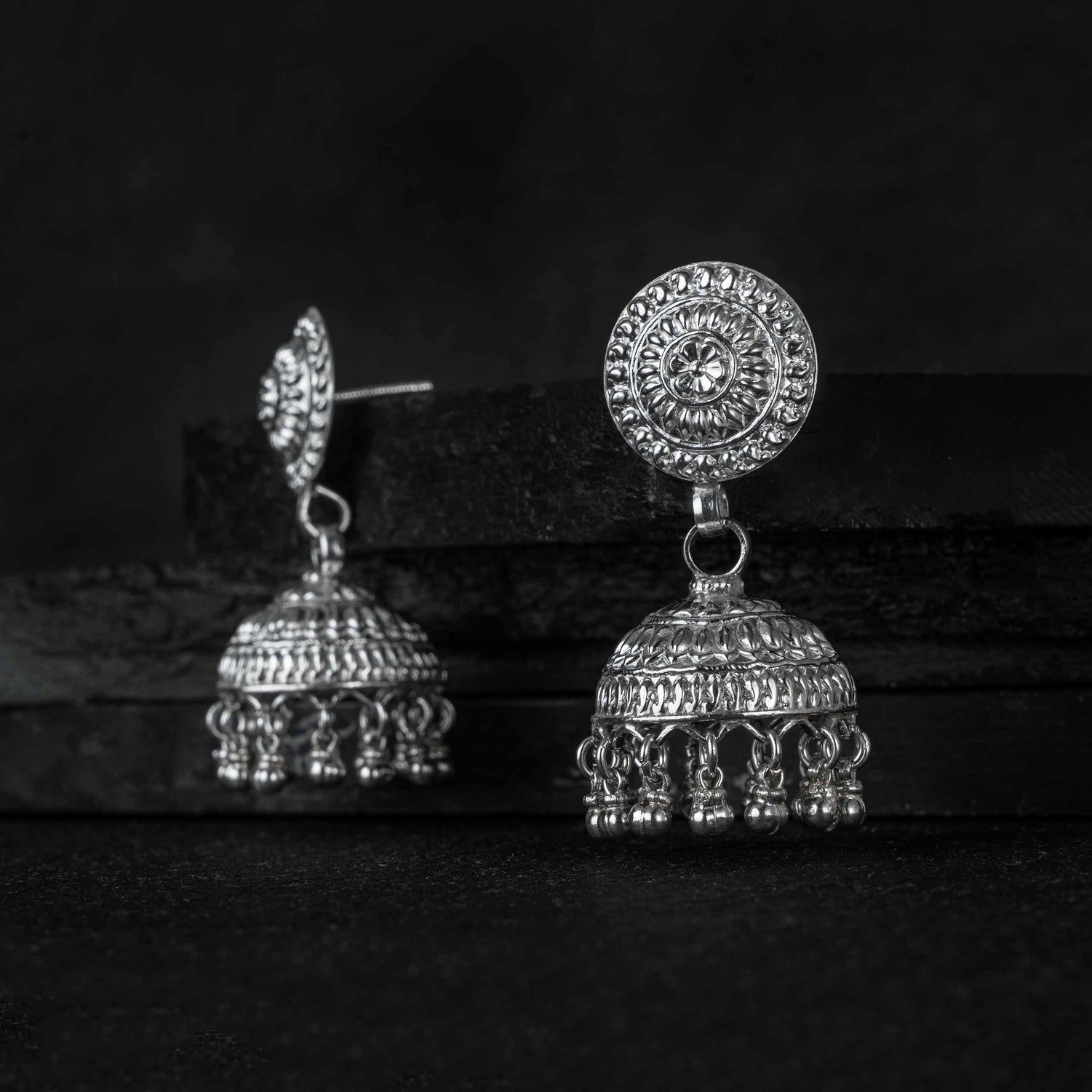 Pankhuri Silver Jhumki Earrings