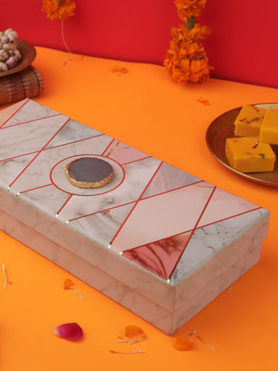 2 Marble Triangular Pooja Chowki With 4 Metal Votive Candle