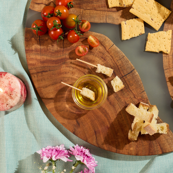 Lazy Susan Platter – Acacia Wood with Aqua Gray Resin Finish