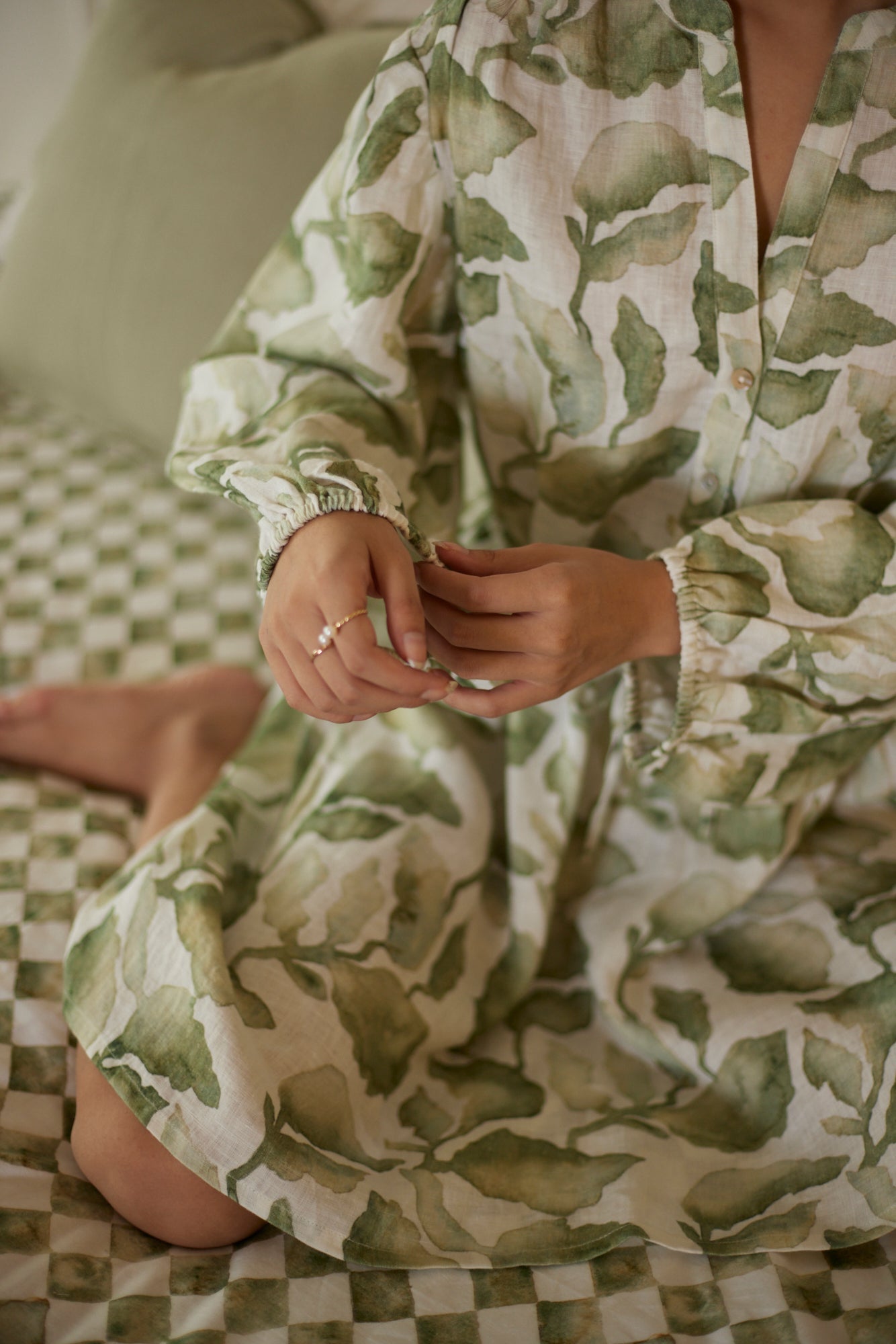 Peony Cascade Green Dress