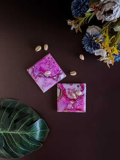 Pink Agate Coaster- Square ( Set Of 2 )