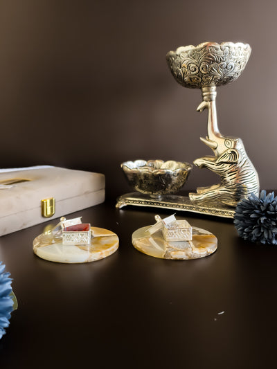 Natural Agate Kesar Elaichi Luxe Set ( Round )