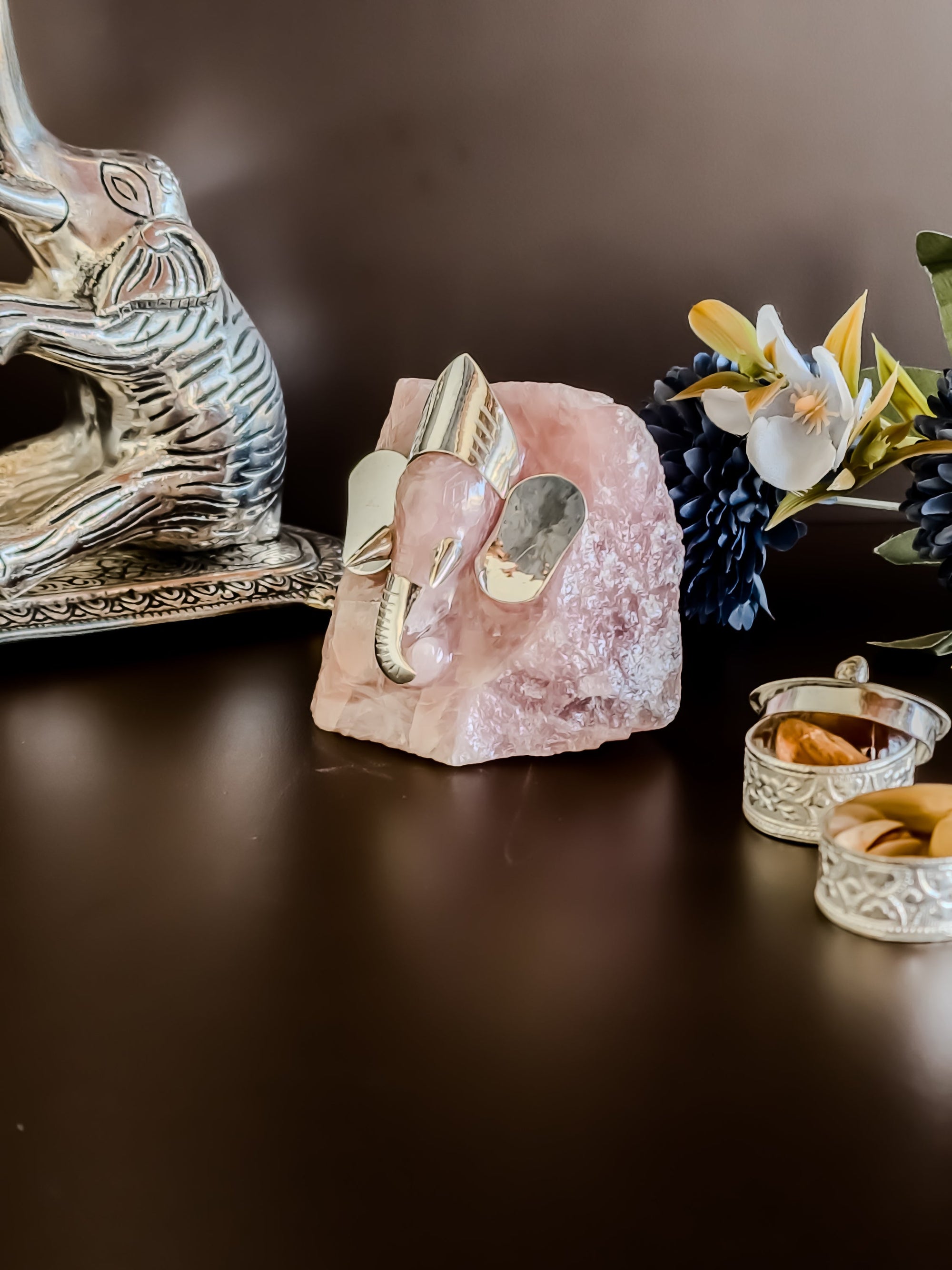 Ganesha Rose Quartz Figurine