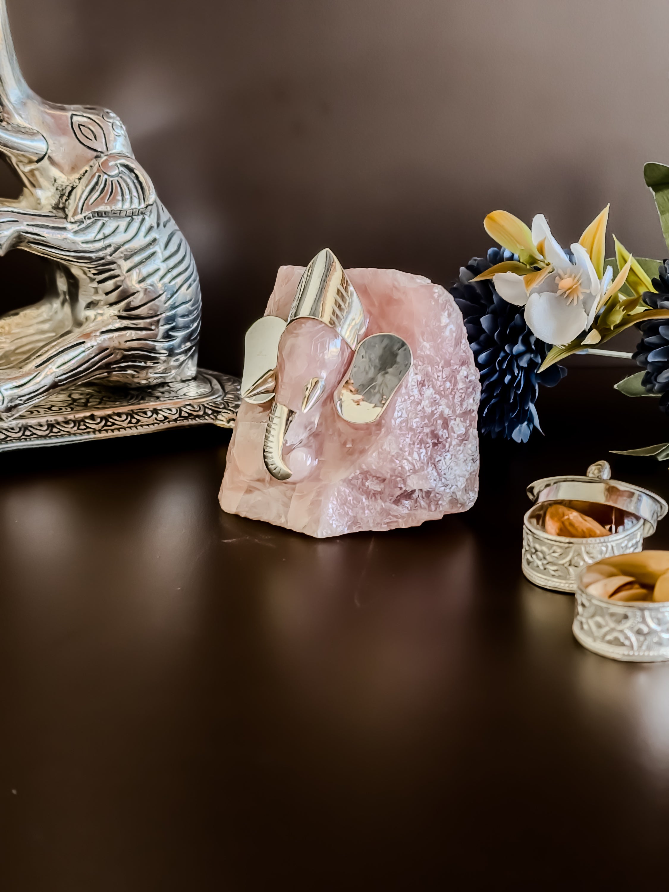 Ganesha Rose Quartz Figurine