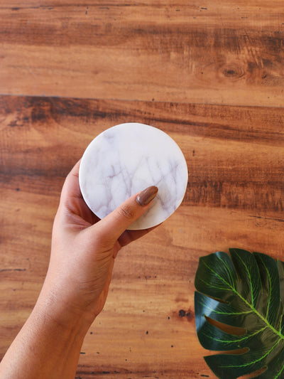 Round White Marble Coasters - Elegant Minimal Tableware Set (Set of 4)