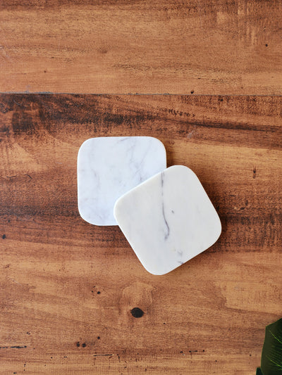 Square White Marble Coasters - Minimal Luxury Tabletop Décor (Set of 4)