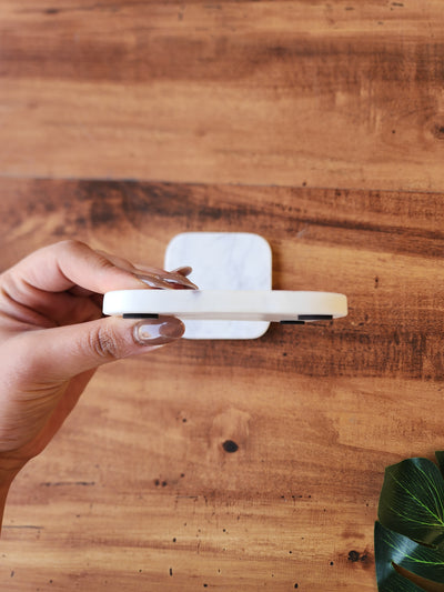 Square White Marble Coasters - Minimal Luxury Tabletop Décor (Set of 4)