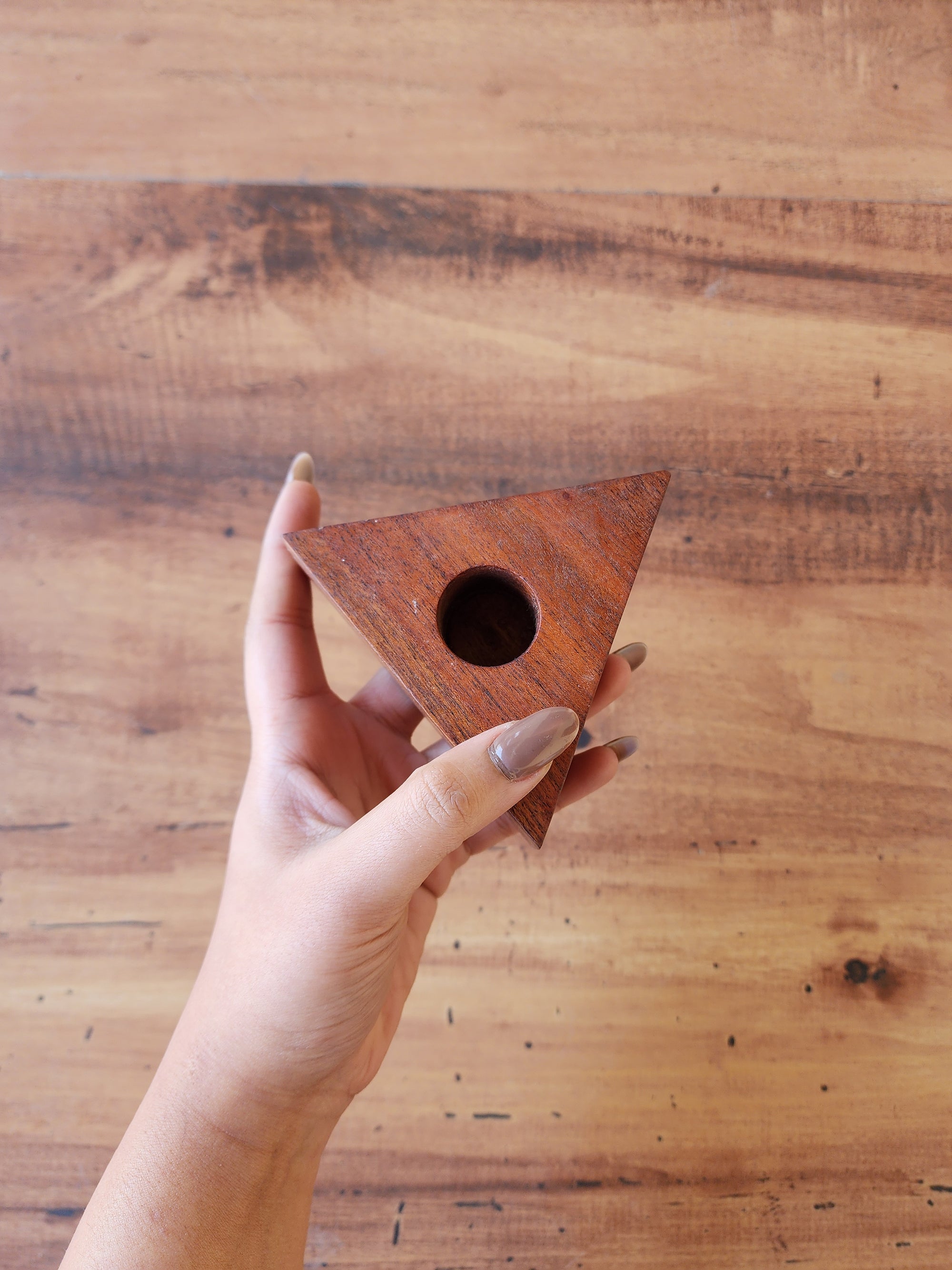 Wooden Pillar Candle Holder - Triangle Minimal Accent