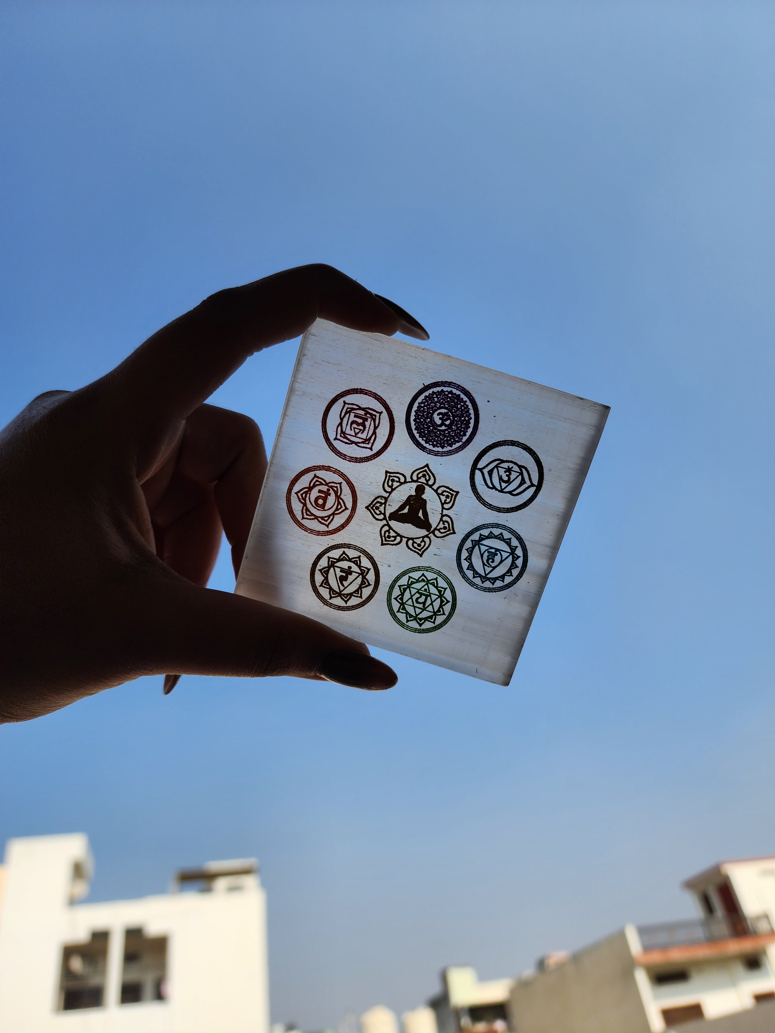 Wooden 7 Chakra Card Holder - Spiritual Décor & Desk Accessory