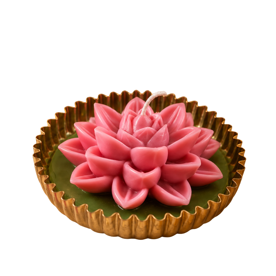 Mehfil Bloom Green & Pink Urli Flower Candle – Festive Diwali Décor - https://artecasa.in/