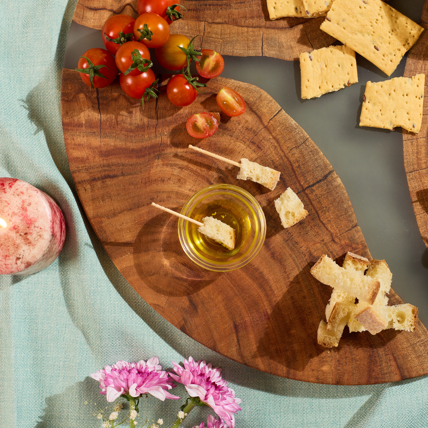 Lazy Susan Platter – Acacia Wood with Aqua Blue Resin Finish_Grey