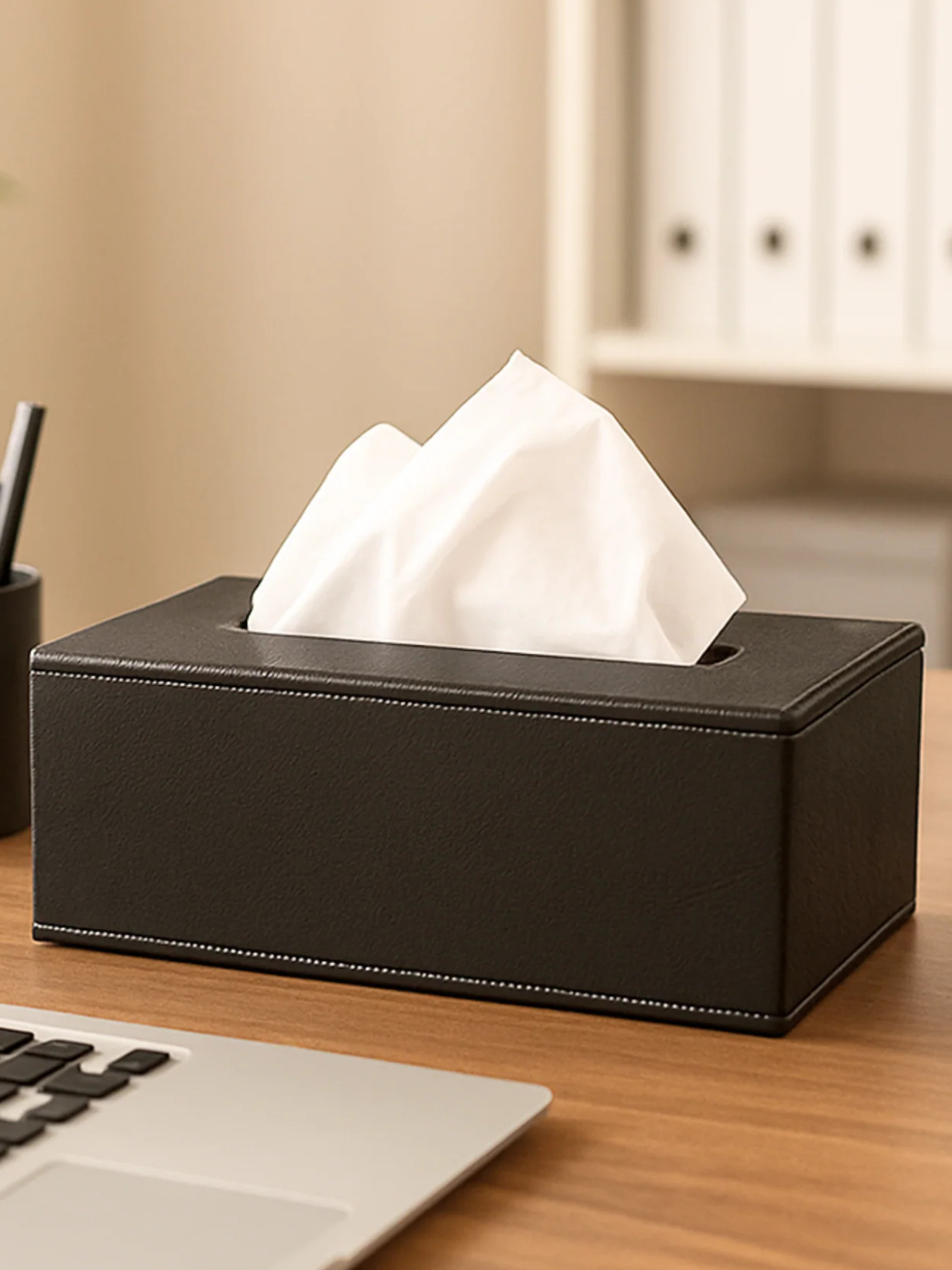 Leather Tissue Box- Black