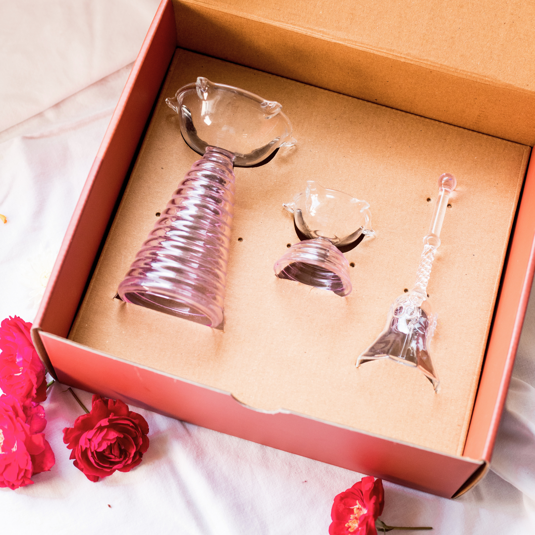 Glass Festive Gift Box - Tall Diya, Short Diya and Bell