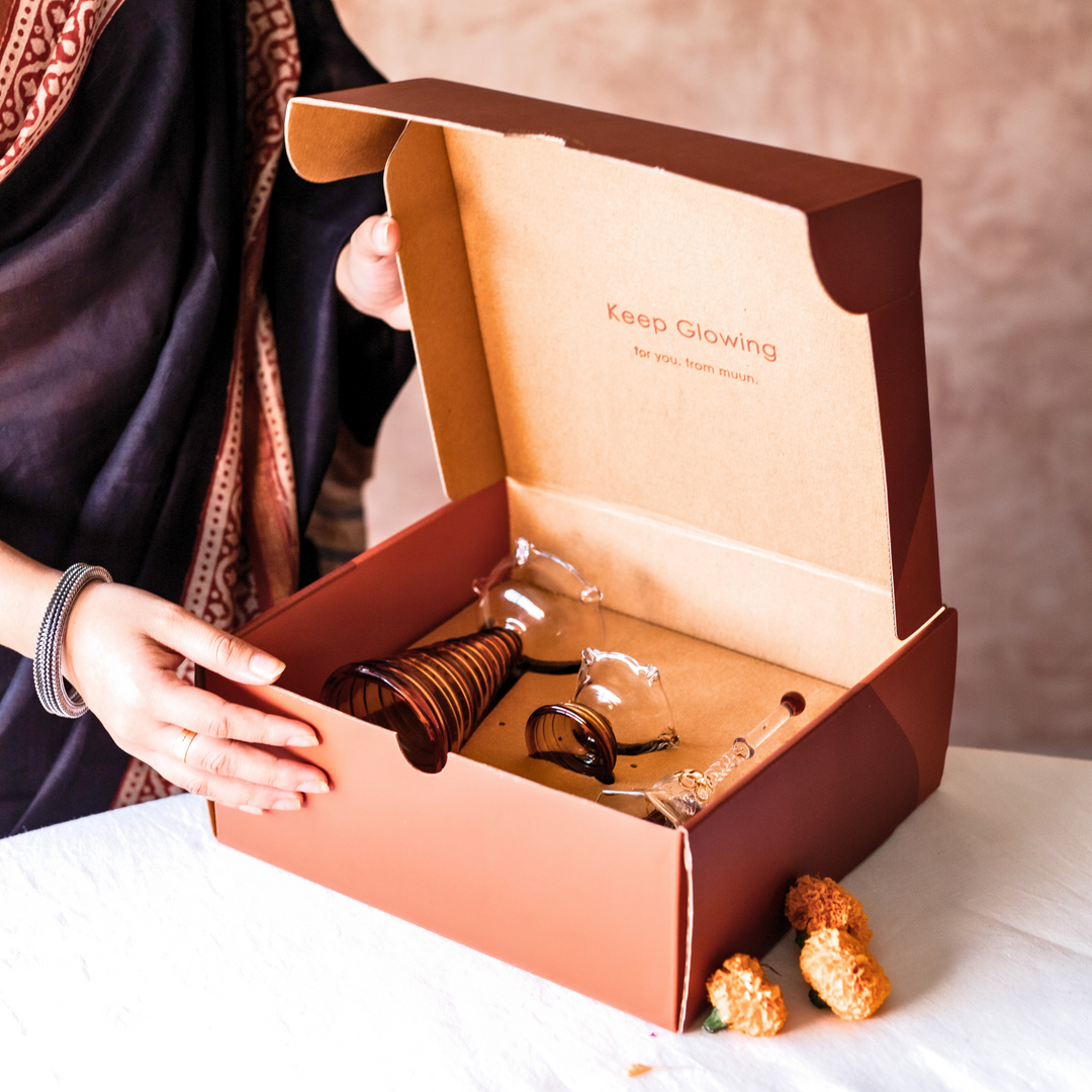 Glass Festive Gift Box - Tall Diya, Short Diya and Bell