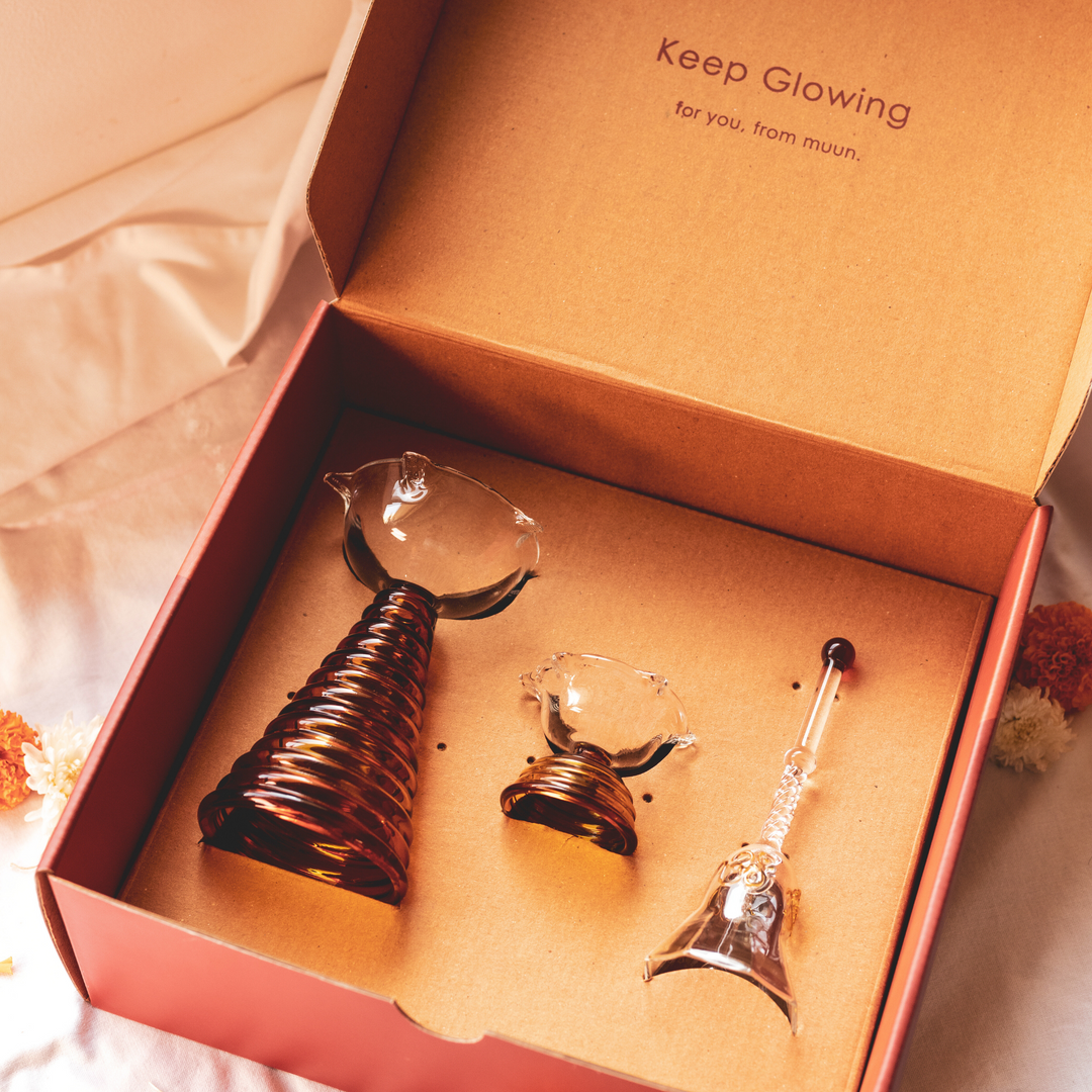 Glass Festive Gift Box - Tall Diya, Short Diya and Bell