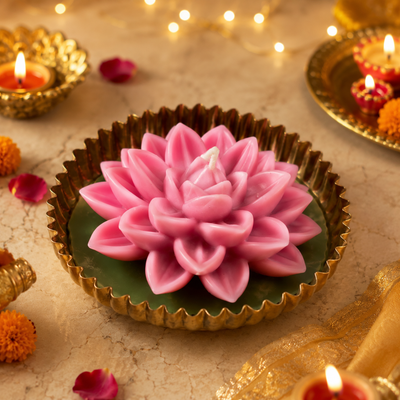 Mehfil Bloom Green & Pink Urli Flower Candle – Festive Diwali Décor - https://artecasa.in/