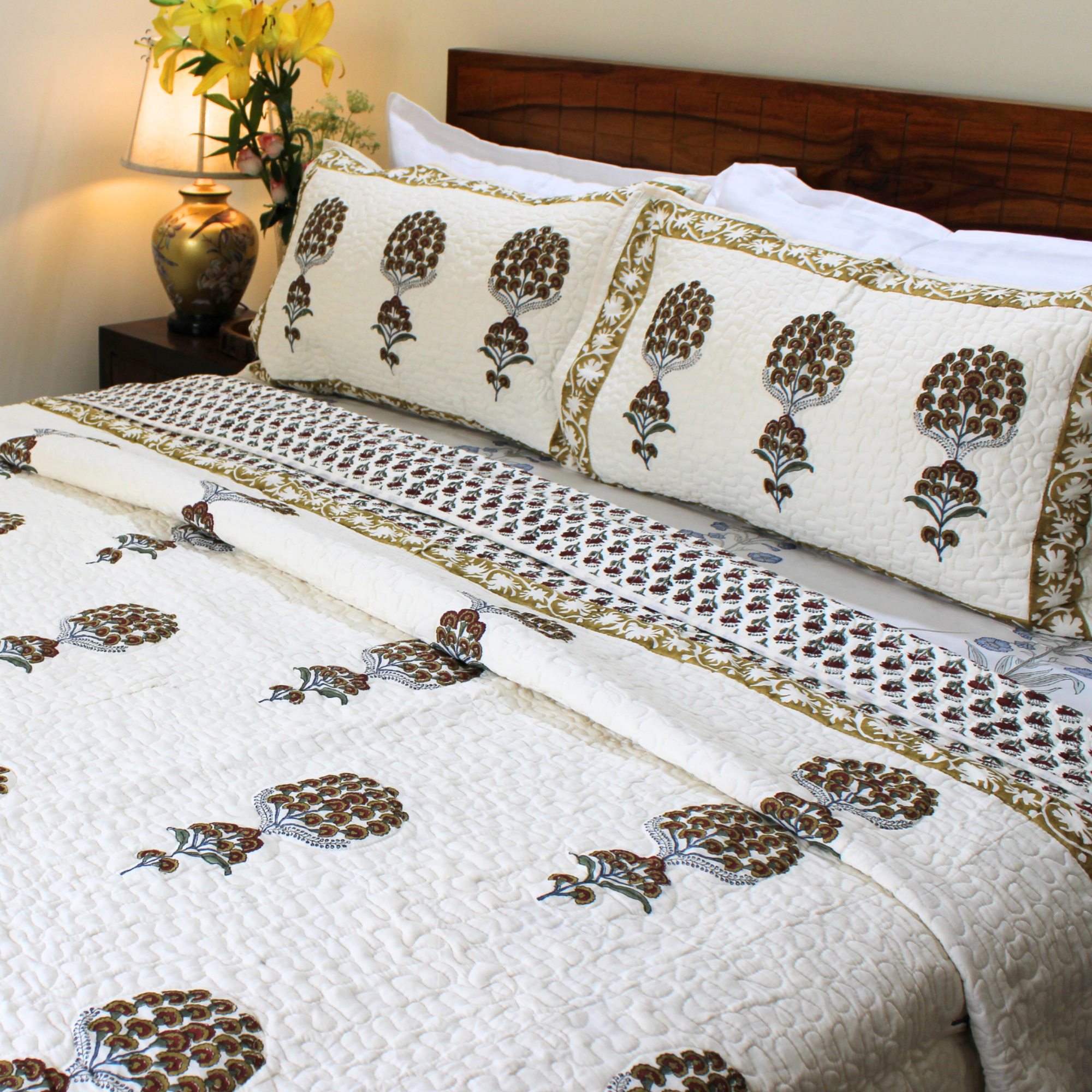 Anand Bagh-Handblock Quilted Bedcover