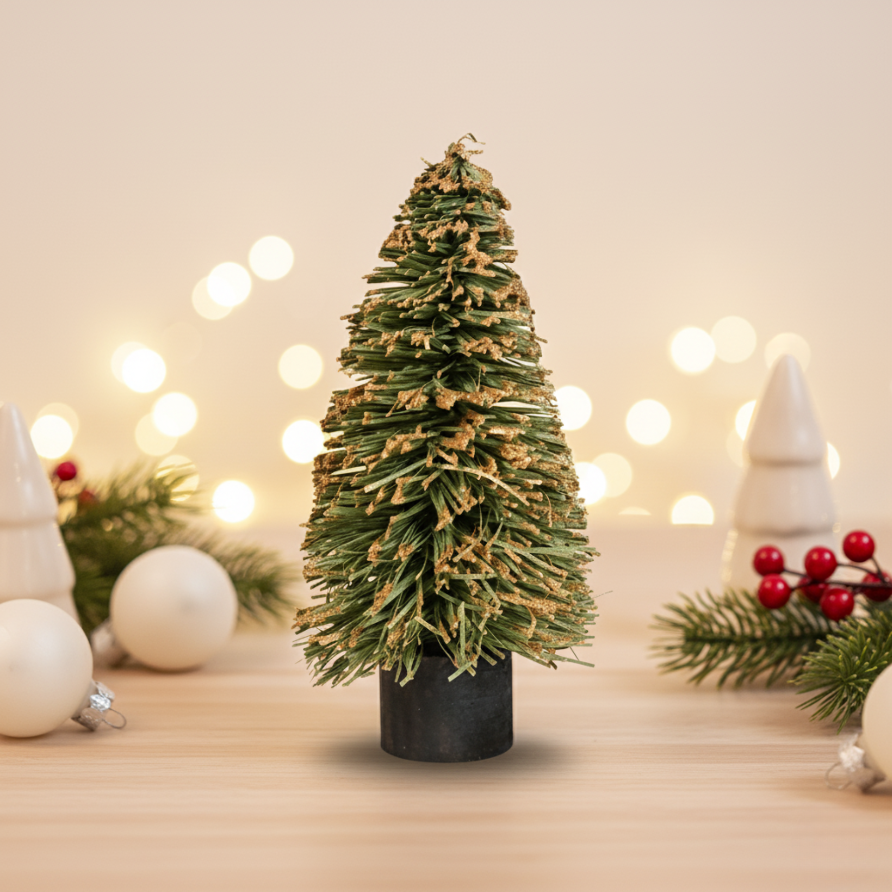 Light Green Paper Frill Christmas Tree With Gold Glitter