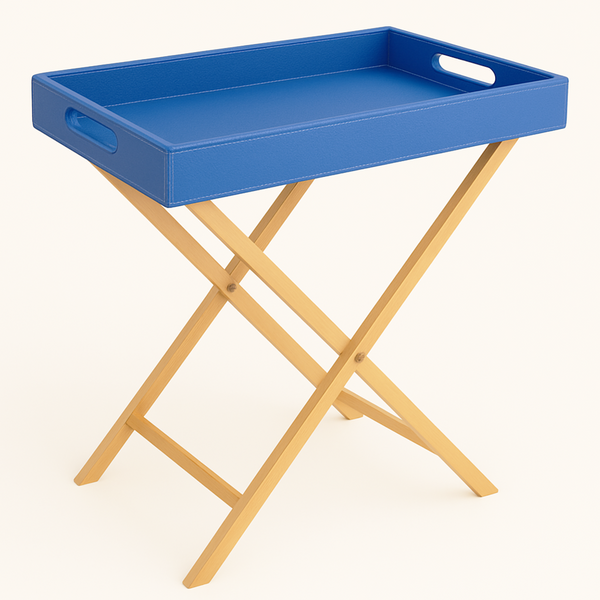 Pu Leather Foldable Tray with Metal Stand ( Ink Blue)