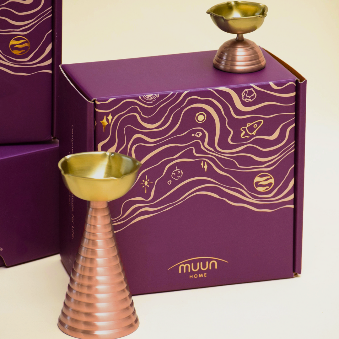 Brass Copper Diya Pair Gift Set - Tall & Short Diyas