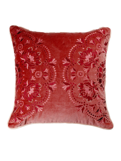 Rahat Red Velvet Embroidered Cushion Cover-18"x18"