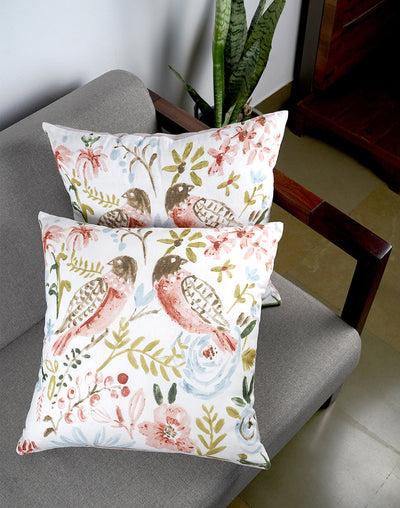 Set Of 2 - Peach Cotton Print Cushion Cover - 18"X18"