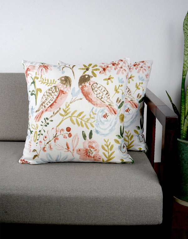 Set Of 2 - Peach Cotton Print Cushion Cover - 18"X18"