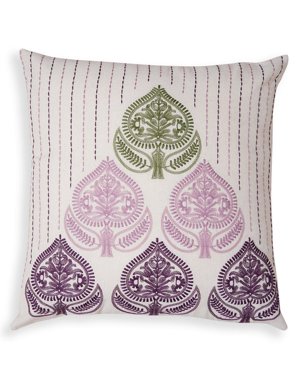 Set Of 2 - Purple Embroidered Cotton Cushion Cover - 18"X18"