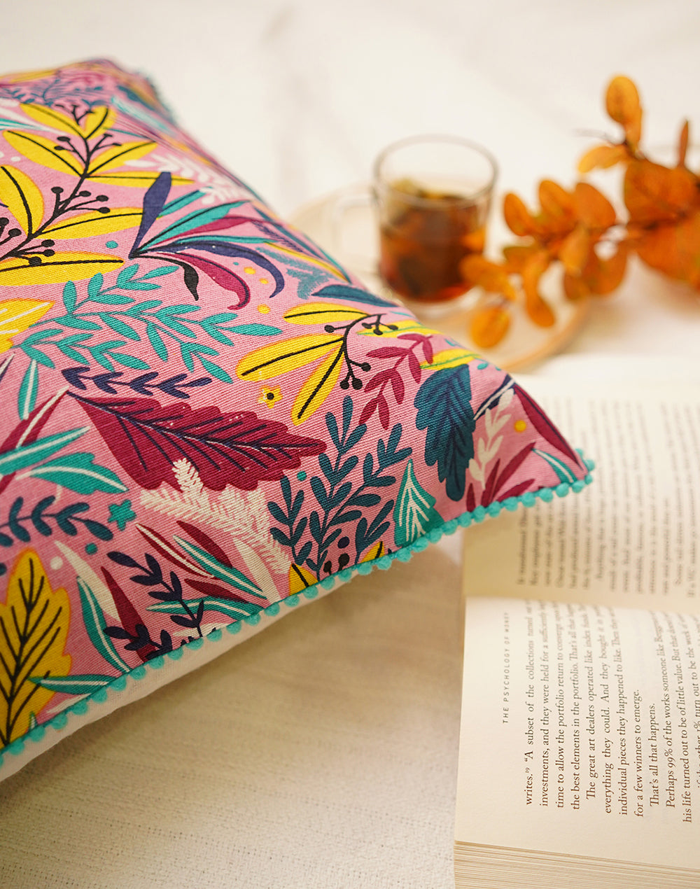 Set Of 2 - Leaf Printed Duck Cushion Cover - 16"X16"