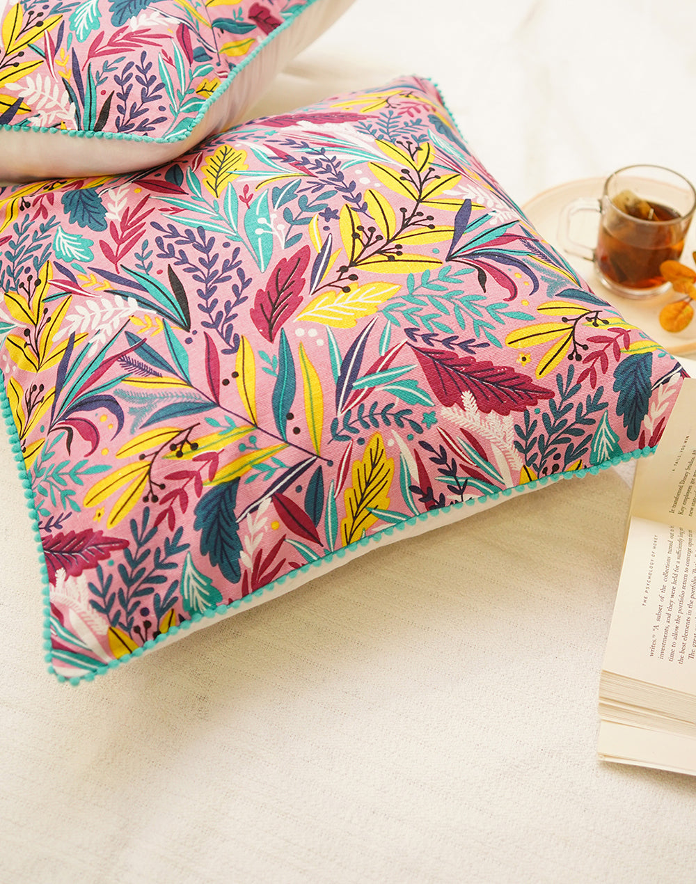 Set Of 2 - Leaf Printed Duck Cushion Cover - 16"X16"