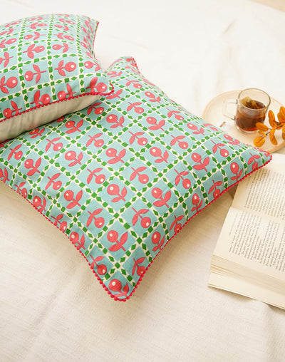 Set Of 2 - Checks Green Cushion Cover - 16"X16"