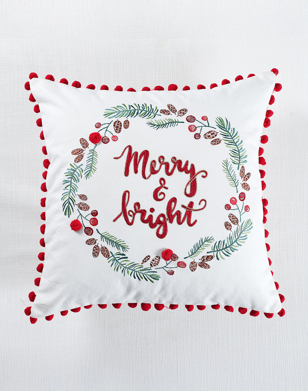CUSHION COVER Embroidery MERRY BRIGHT