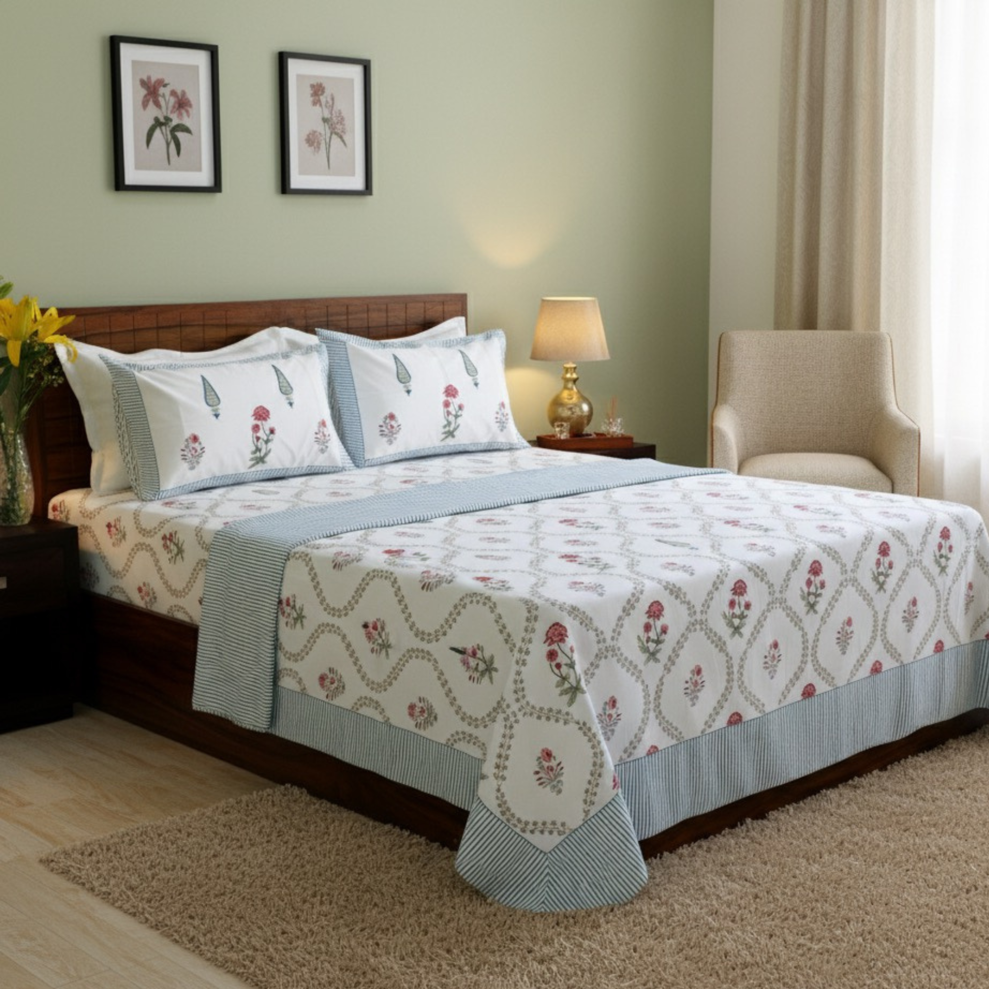 Colors Of The Garden Handblock Bedsheet