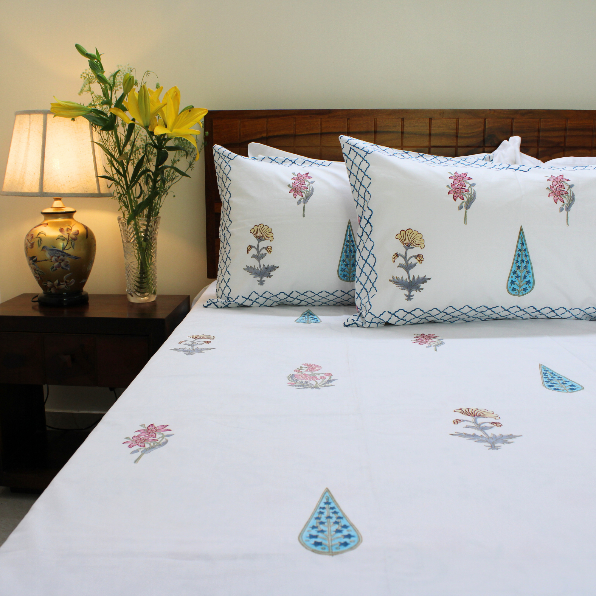 Colors Of The Garden Handblock Bedsheet