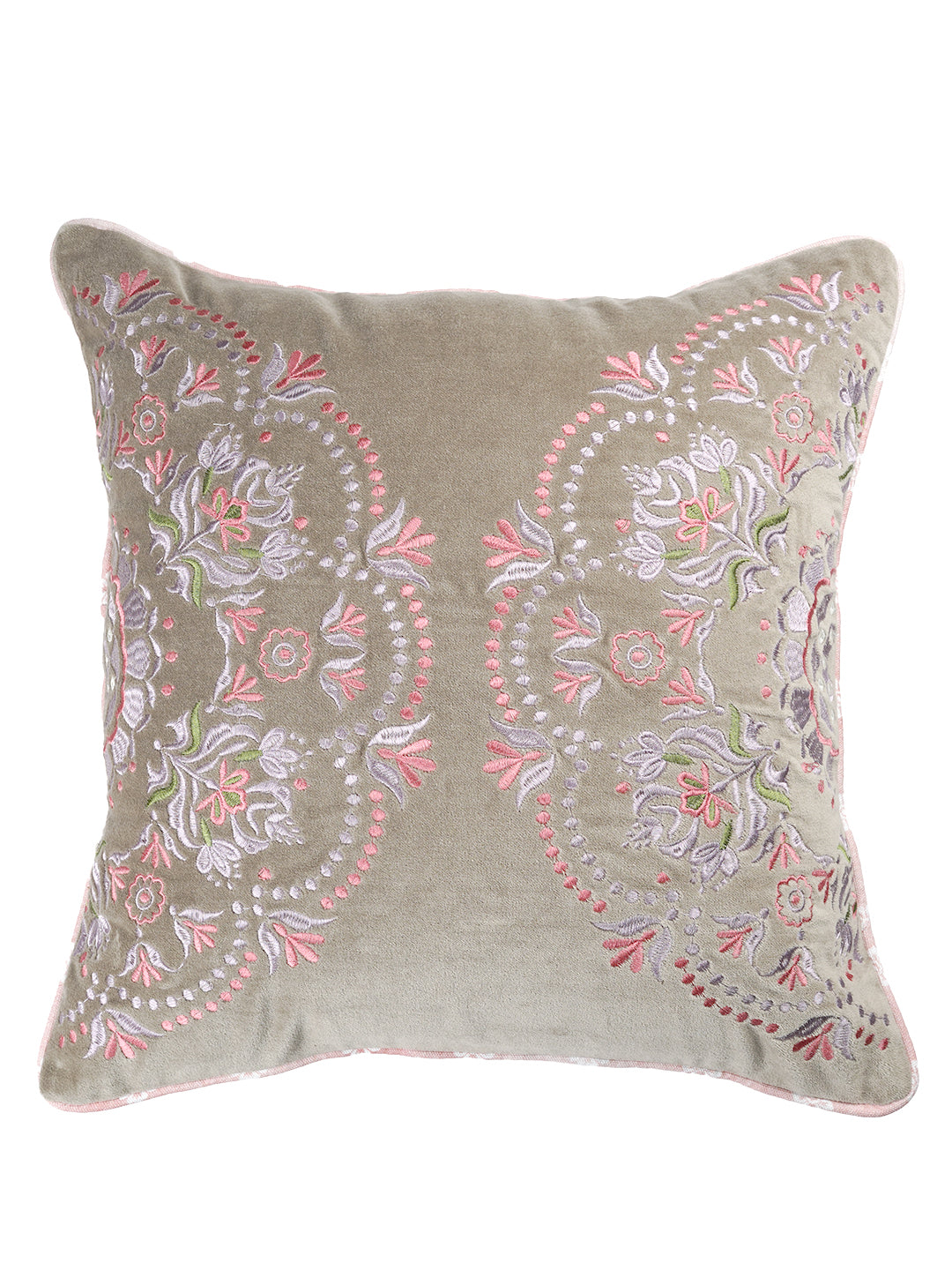 Rahat Green Velvet Embroidered Cushion Cover - 16"x16"
