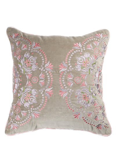 Rahat Green Velvet Embroidered Cushion Cover - 18"x18"