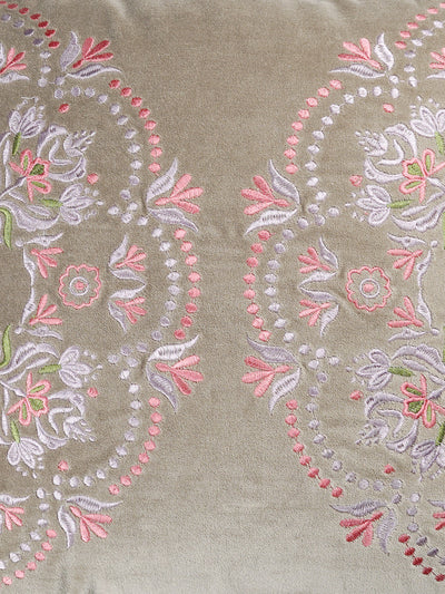 Rahat Green Velvet Embroidered Cushion Cover - 18"x18"