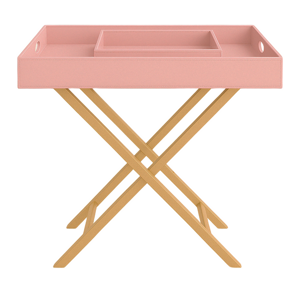 Pu Leather Foldable Tray with Metal Stand (Pink)