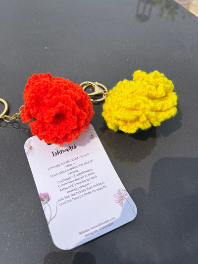 Crochet marigold keychain