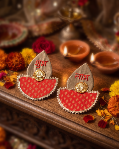 Orange Diya Shubh Labh - set of 2