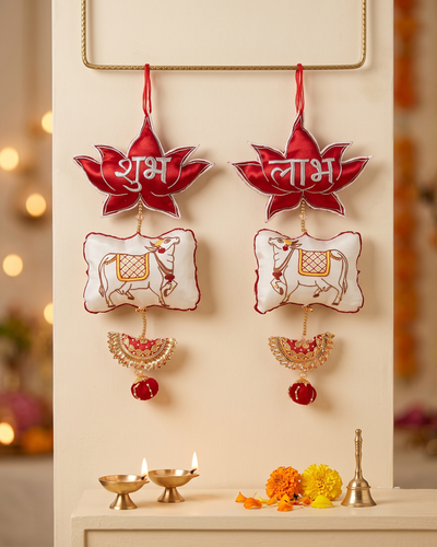Red Pichwai Shubh Labh - Set of 2