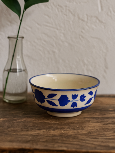 Hand-Painted Blue Floral Ceramic Bow