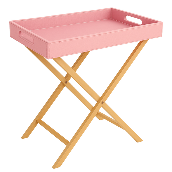 Pu Leather Foldable Tray with Metal Stand (Pink)