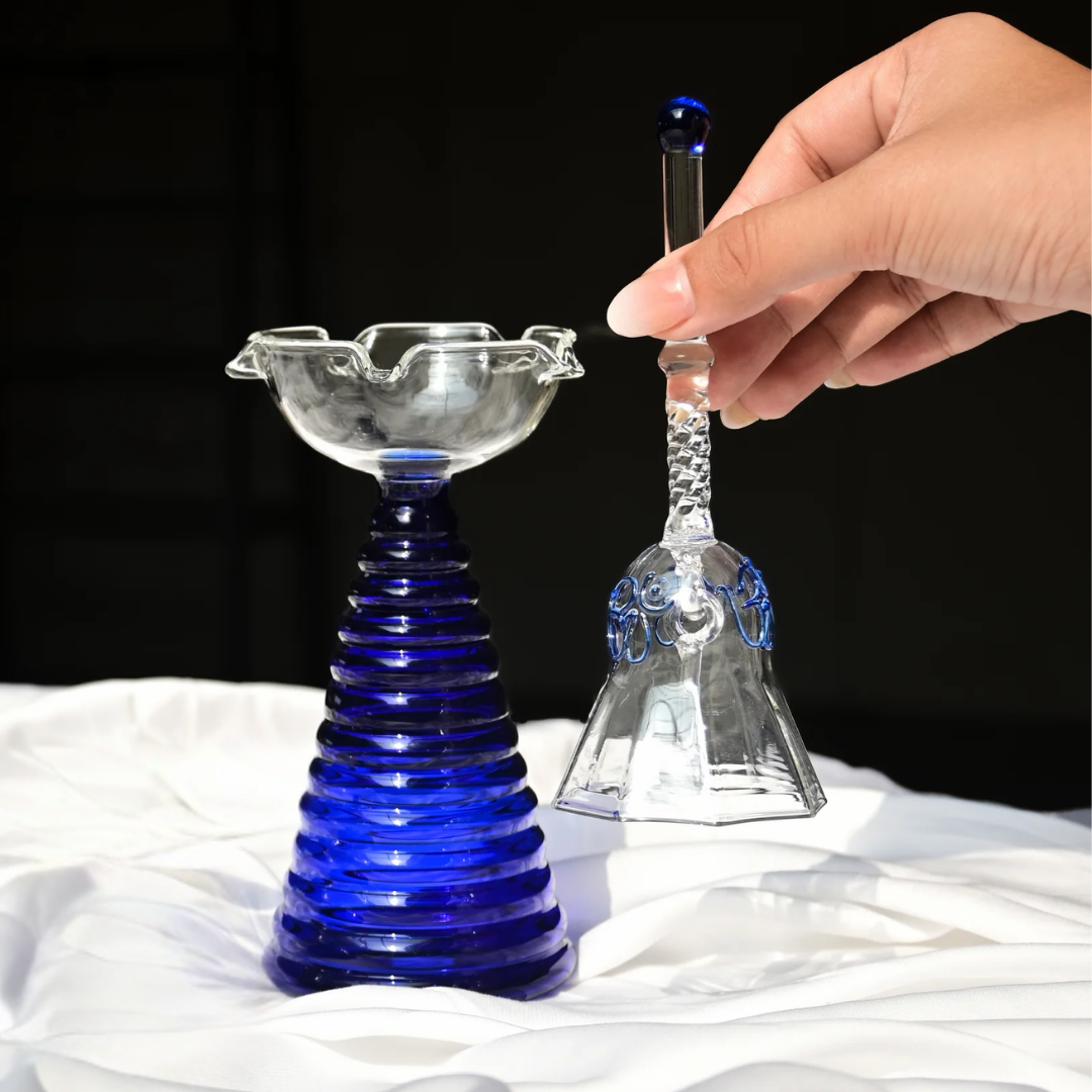 Glass Tall Diya & Ringing Bell