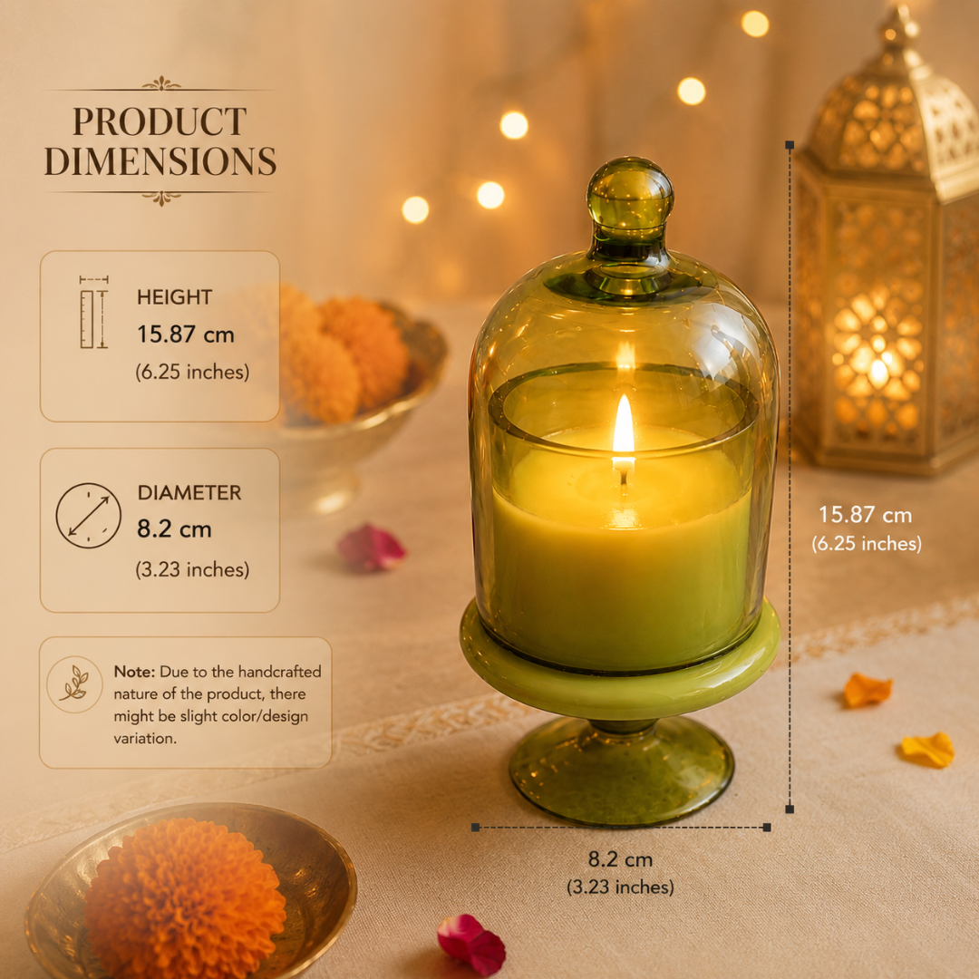 Verdant Glow Green Glass Jar Candle | Oudh Soy Wax Candle - https://artecasa.in/