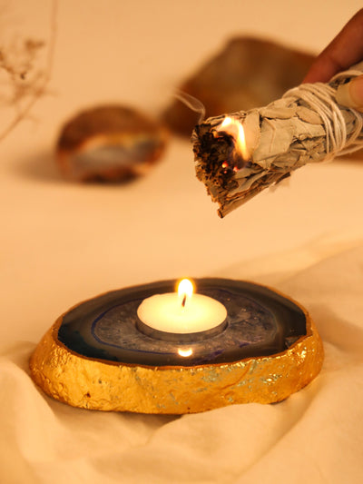 Agate Candle Holder Blue